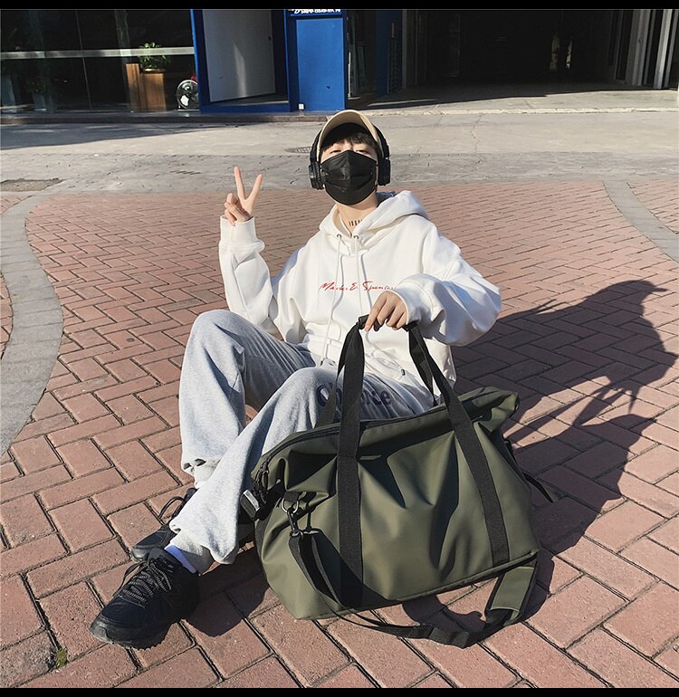 Kylethomasw Fitness Travel Tote Fashionable Travel Bags Men Simple Black Sports Women's Shoulder Luggage Bag Large-Capacity Handbag