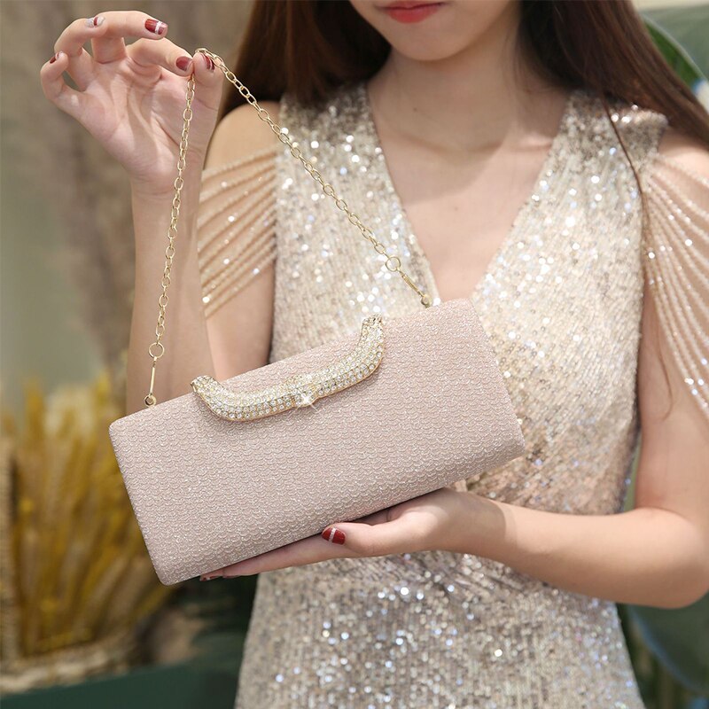 2022 New Trend Long Rhinestone Handbag Fashion Flash Banquet Purse Evening Bag Small Square Bag Z357
