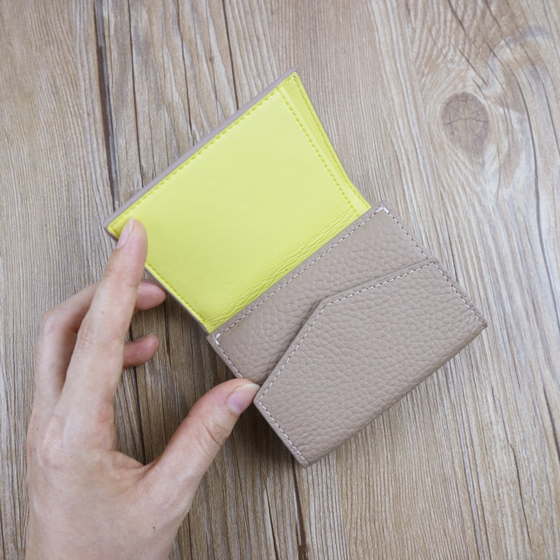 WR Short Three Fold Leather Wallet 2022 New Fashion Women's Cowhide Cabinet Color Contrast Multi Card Pocket Wallet