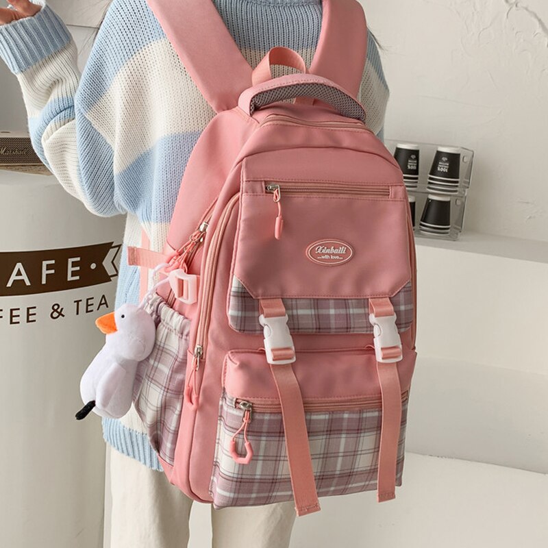 Kylethomasw Lattice College Kawaii Backpack Girl Cute Travel Backpack Trendy Cool Women School Bag Fashion Female Laptop Student Kids Bags