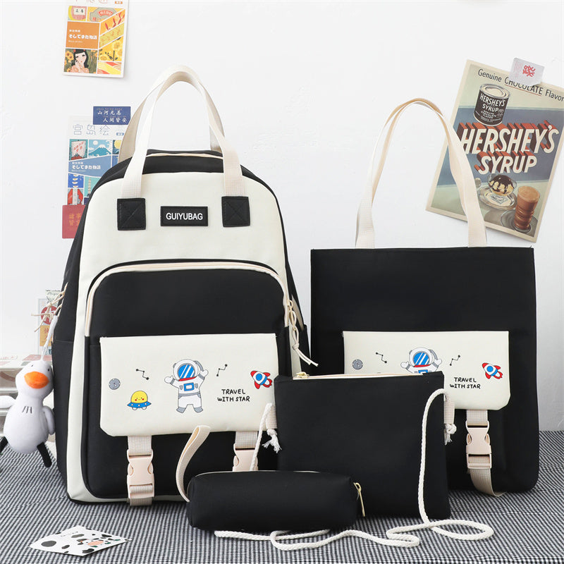 Kylethomasw 4 Pcs Women's Backpack Cartoon Print Cute Student School Bag For Teenage Girls Boys Waterproof Travel Rucksack Mochila 2022 New