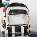 4 Pcs Women Backpack Kawaii Plaid School Bag Mochila Cute Book Schoolbag for Teenage Girl Travel Bagpack Large Capacity Rucksack