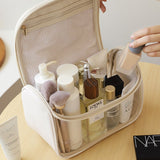 Kylethomasw New Makeup Bags Waterproof PU Leather Handbags Transparent Cosmetic Bag Women Elegant Tote Travel Cosmetic Organizer Bags