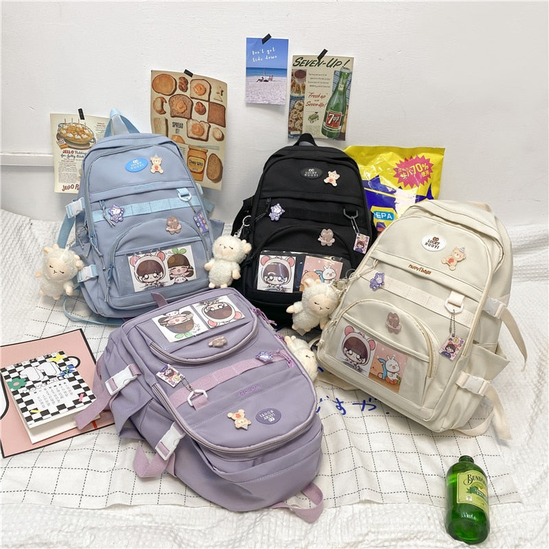 Kylethomasw New Nylon Women Backpack Fashion Multi-pocket Female Travel Bag Kawaii School Bag Backpack for College Girls Cute Bookbag
