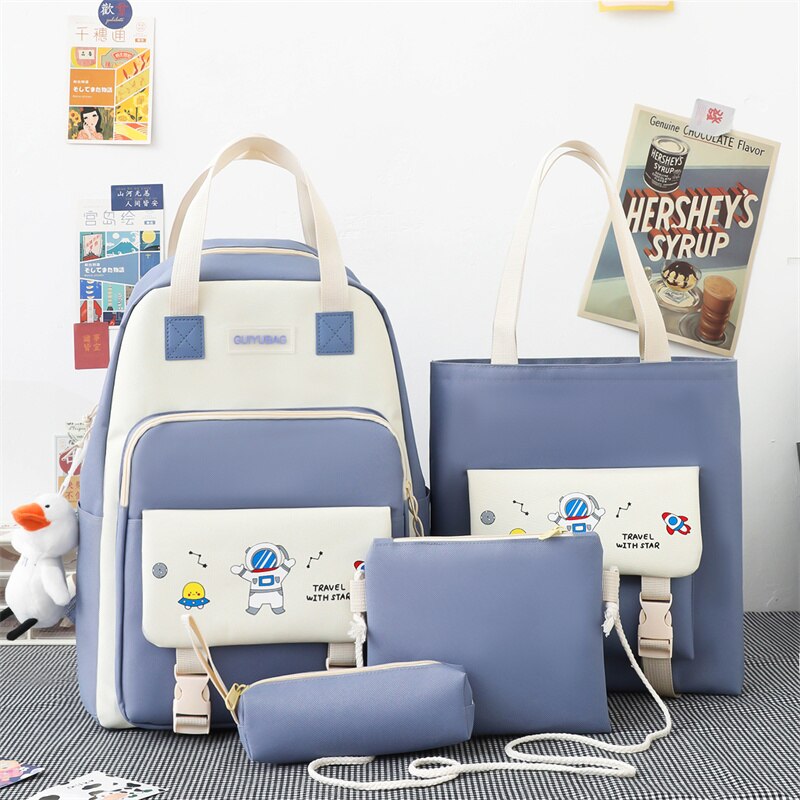 Kylethomasw 4 Pcs Women's Backpack Cartoon Print Cute Student School Bag For Teenage Girls Boys Waterproof Travel Rucksack Mochila 2022 New