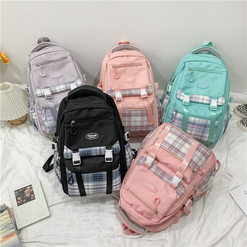 Kylethomasw Lattice College Kawaii Backpack Girl Cute Travel Backpack Trendy Cool Women School Bag Fashion Female Laptop Student Kids Bags