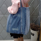 Kylethomasw  Denim Tote Bag Women Designer Handbag 2022  Girl Shopper Fashion Casual Embroidered Letters Large Capacity Schoolbag Shoulder Bag