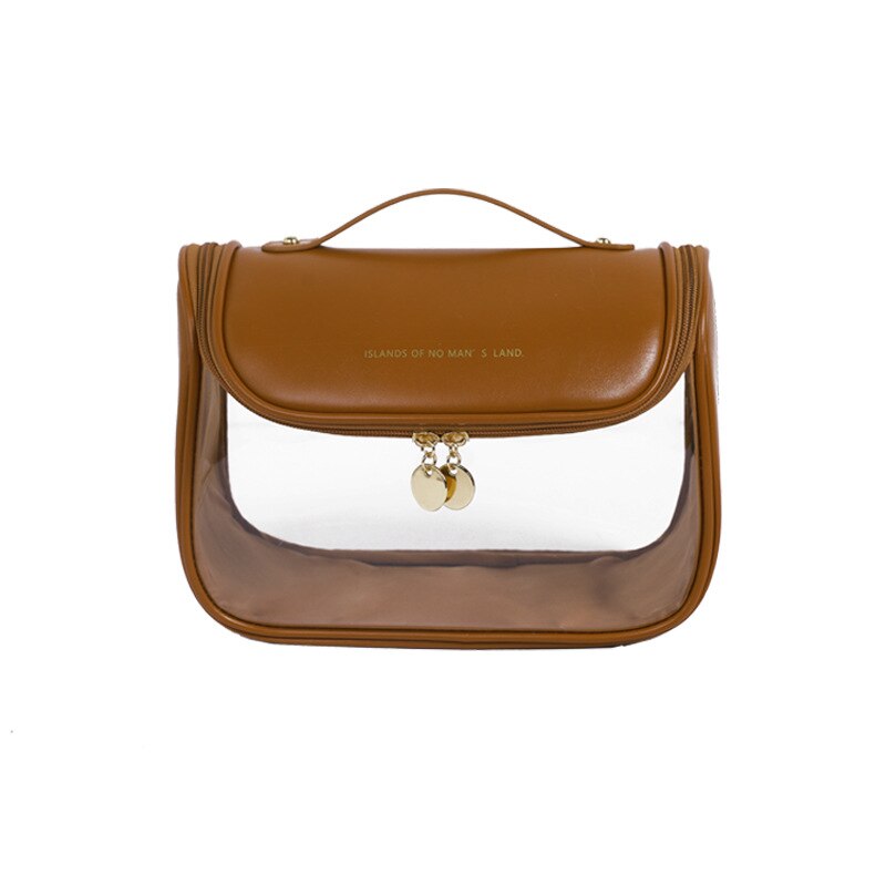 Kylethomasw New Makeup Bags Waterproof PU Leather Handbags Transparent Cosmetic Bag Women Elegant Tote Travel Cosmetic Organizer Bags