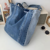 Kylethomasw  Denim Tote Bag Women Designer Handbag 2022  Girl Shopper Fashion Casual Embroidered Letters Large Capacity Schoolbag Shoulder Bag