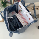 Kylethomasw  Denim Tote Bag Women Designer Handbag 2022  Girl Shopper Fashion Casual Embroidered Letters Large Capacity Schoolbag Shoulder Bag