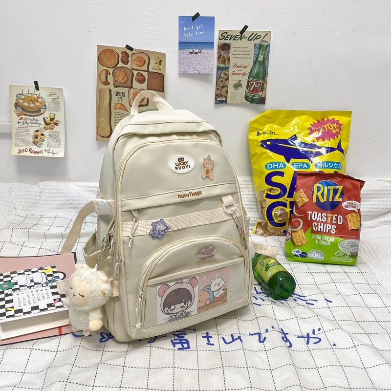 Kylethomasw New Nylon Women Backpack Fashion Multi-pocket Female Travel Bag Kawaii School Bag Backpack for College Girls Cute Bookbag