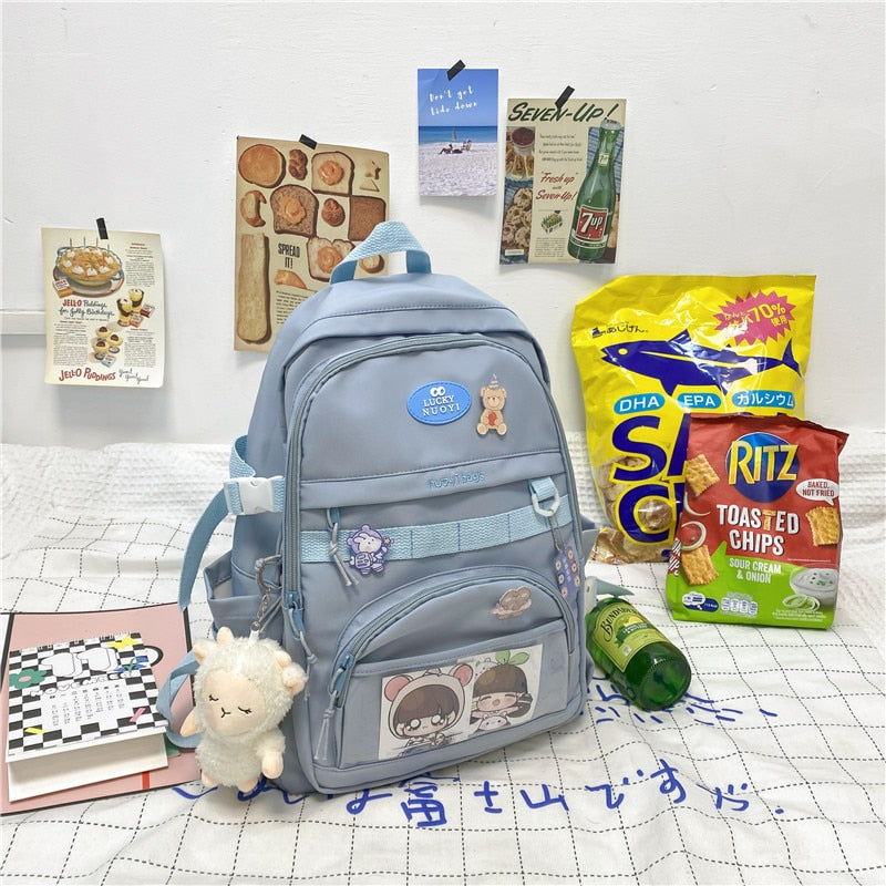 Kylethomasw New Nylon Women Backpack Fashion Multi-pocket Female Travel Bag Kawaii School Bag Backpack for College Girls Cute Bookbag