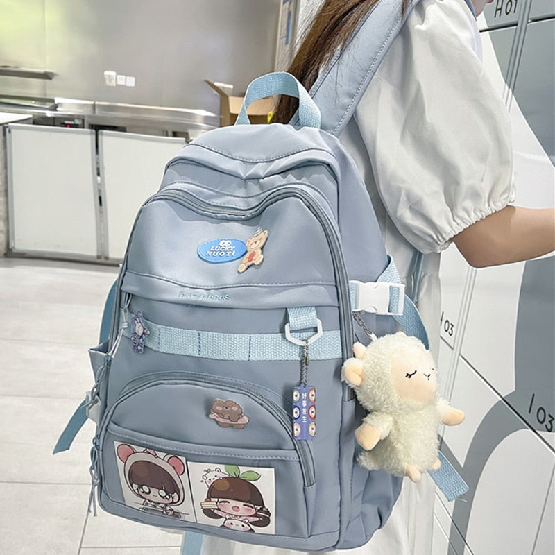Kylethomasw New Nylon Women Backpack Fashion Multi-pocket Female Travel Bag Kawaii School Bag Backpack for College Girls Cute Bookbag