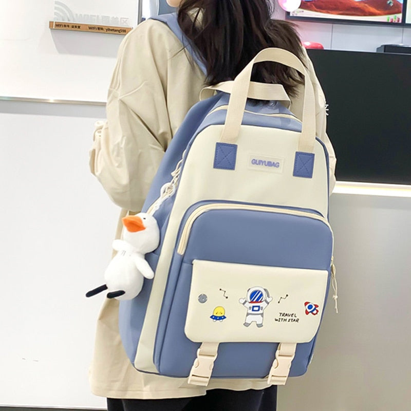 Kylethomasw 4 Pcs Women's Backpack Cartoon Print Cute Student School Bag For Teenage Girls Boys Waterproof Travel Rucksack Mochila 2022 New