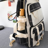 4 Pcs Women Backpack Kawaii Plaid School Bag Mochila Cute Book Schoolbag for Teenage Girl Travel Bagpack Large Capacity Rucksack