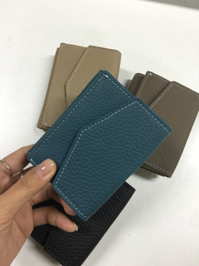 WR Short Three Fold Leather Wallet 2022 New Fashion Women's Cowhide Cabinet Color Contrast Multi Card Pocket Wallet