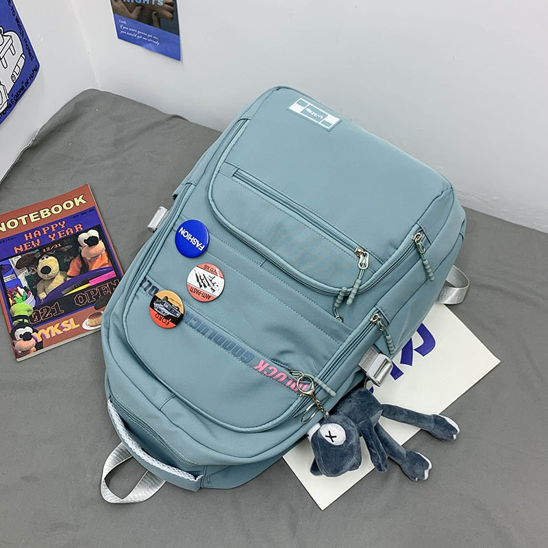 Kylethomasw Waterproof Nylon Men Women School Backpack Fashion Travel Lady Bag Trendy Girl Boy Laptop College Backpack Female Male Book Bags