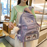 Kylethomasw New Nylon Women Backpack Fashion Multi-pocket Female Travel Bag Kawaii School Bag Backpack for College Girls Cute Bookbag