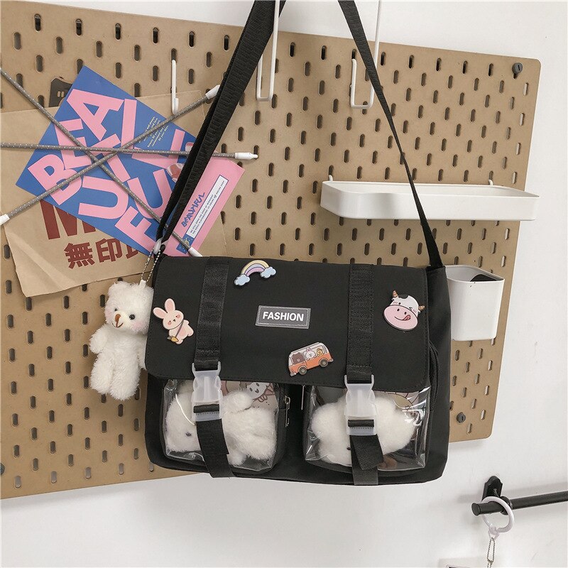 Kylethomasw Japanese Preppy Style School Bags For Teenage Girls Transparent Pockets Itabag Satchels Big Nylon Bag Messenger Crossbody Bags