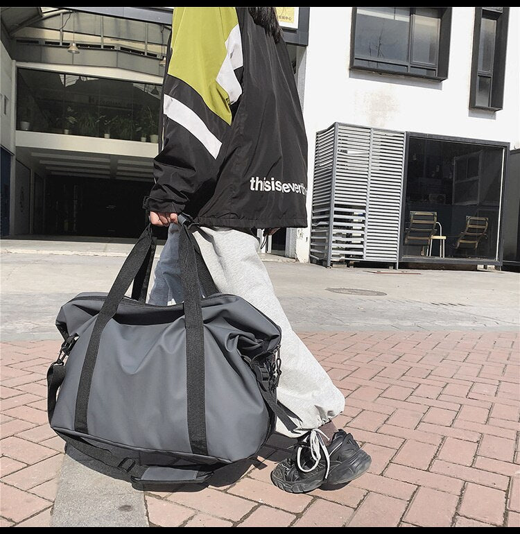 Kylethomasw Fitness Travel Tote Fashionable Travel Bags Men Simple Black Sports Women's Shoulder Luggage Bag Large-Capacity Handbag