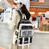 4 Pcs Women Backpack Kawaii Plaid School Bag Mochila Cute Book Schoolbag for Teenage Girl Travel Bagpack Large Capacity Rucksack