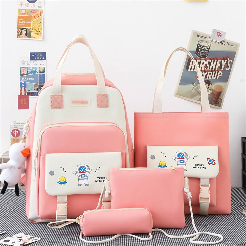 Kylethomasw 4 Pcs Women's Backpack Cartoon Print Cute Student School Bag For Teenage Girls Boys Waterproof Travel Rucksack Mochila 2022 New