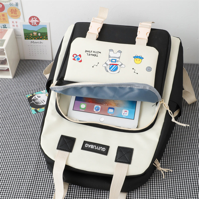 Kylethomasw 4 Pcs Women's Backpack Cartoon Print Cute Student School Bag For Teenage Girls Boys Waterproof Travel Rucksack Mochila 2022 New