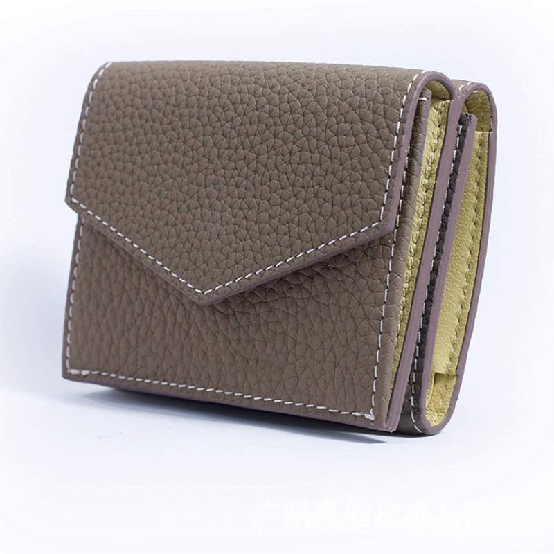 WR Short Three Fold Leather Wallet 2022 New Fashion Women's Cowhide Cabinet Color Contrast Multi Card Pocket Wallet