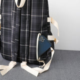 4 Pcs Women Backpack Kawaii Plaid School Bag Mochila Cute Book Schoolbag for Teenage Girl Travel Bagpack Large Capacity Rucksack