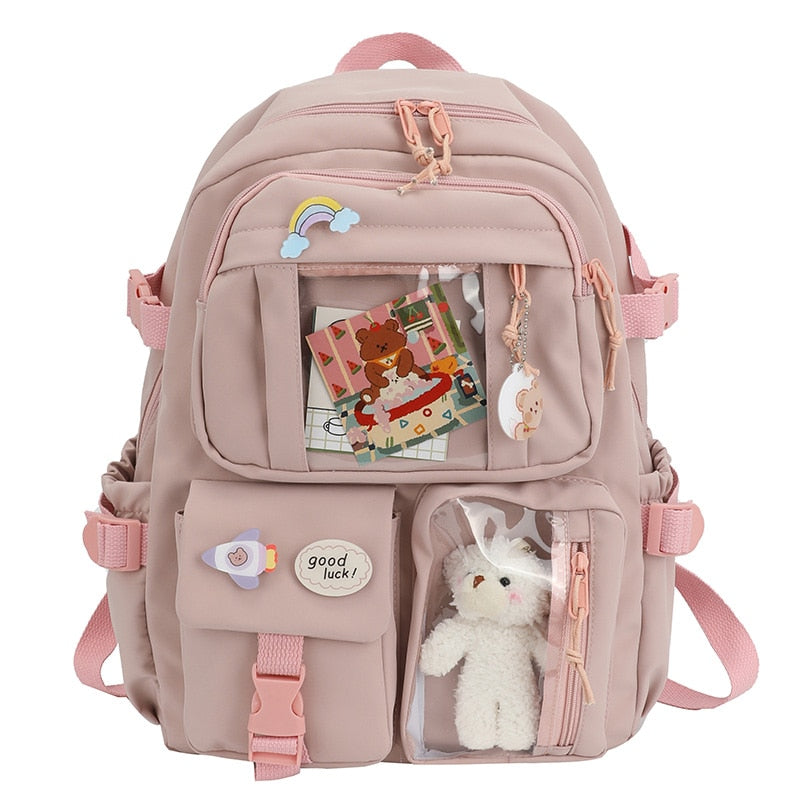 Kylethomasw Cute Women Backpacks Waterproof Multi-Pocket Nylon School Backpack for Student Female Girls Kawaii Laptop Book Pack Mochilas