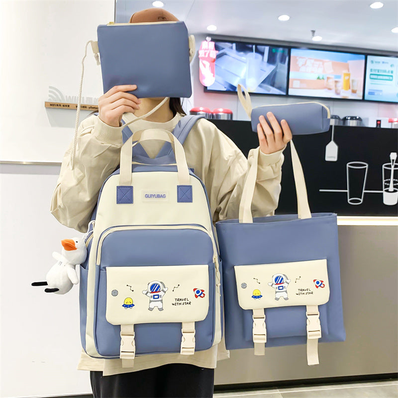 Kylethomasw 4 Pcs Women's Backpack Cartoon Print Cute Student School Bag For Teenage Girls Boys Waterproof Travel Rucksack Mochila 2022 New