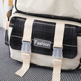 4 Pcs Women Backpack Kawaii Plaid School Bag Mochila Cute Book Schoolbag for Teenage Girl Travel Bagpack Large Capacity Rucksack