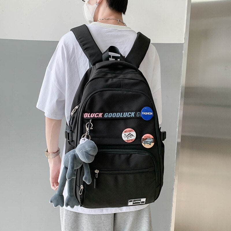 Kylethomasw Waterproof Nylon Men Women School Backpack Fashion Travel Lady Bag Trendy Girl Boy Laptop College Backpack Female Male Book Bags