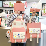 Kylethomasw 4 Pcs Women's Backpack Cartoon Print Cute Student School Bag For Teenage Girls Boys Waterproof Travel Rucksack Mochila 2022 New