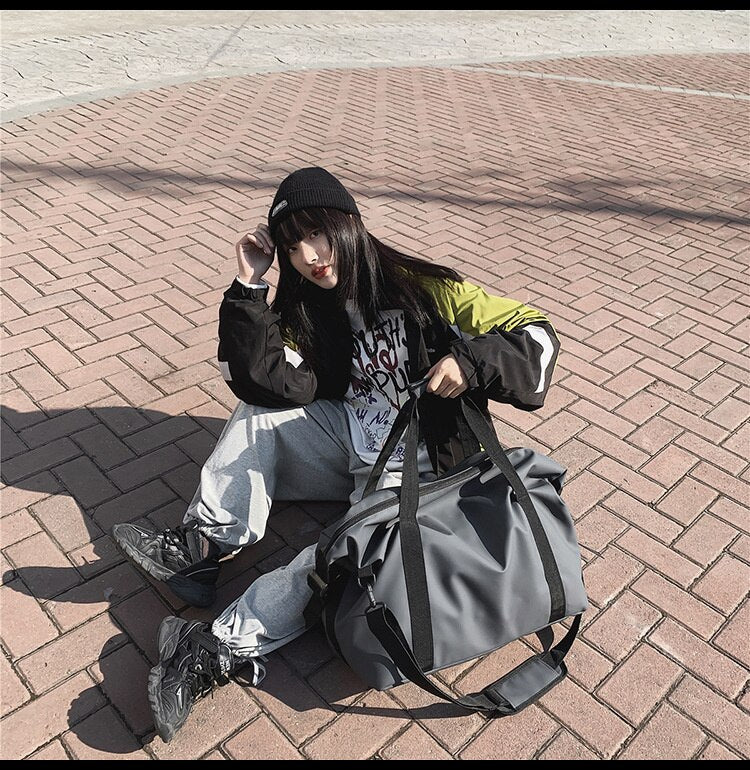 Kylethomasw Fitness Travel Tote Fashionable Travel Bags Men Simple Black Sports Women's Shoulder Luggage Bag Large-Capacity Handbag