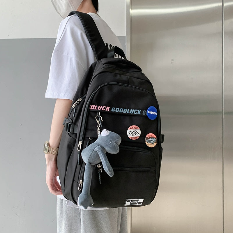 Kylethomasw Waterproof Nylon Men Women School Backpack Fashion Travel Lady Bag Trendy Girl Boy Laptop College Backpack Female Male Book Bags