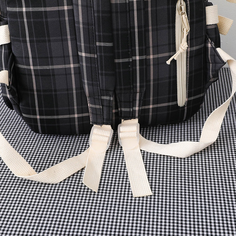 4 Pcs Women Backpack Kawaii Plaid School Bag Mochila Cute Book Schoolbag for Teenage Girl Travel Bagpack Large Capacity Rucksack
