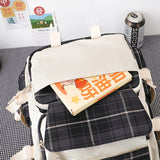 4 Pcs Women Backpack Kawaii Plaid School Bag Mochila Cute Book Schoolbag for Teenage Girl Travel Bagpack Large Capacity Rucksack