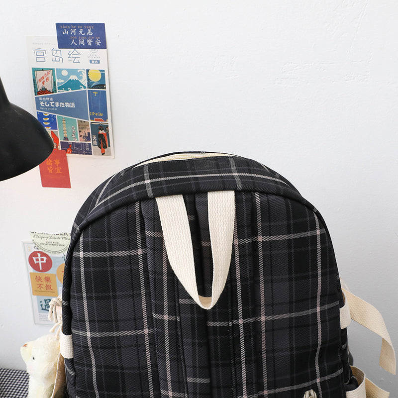 4 Pcs Women Backpack Kawaii Plaid School Bag Mochila Cute Book Schoolbag for Teenage Girl Travel Bagpack Large Capacity Rucksack