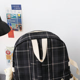 4 Pcs Women Backpack Kawaii Plaid School Bag Mochila Cute Book Schoolbag for Teenage Girl Travel Bagpack Large Capacity Rucksack