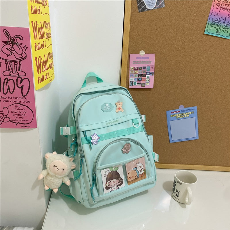 Kylethomasw New Nylon Women Backpack Fashion Multi-pocket Female Travel Bag Kawaii School Bag Backpack for College Girls Cute Bookbag