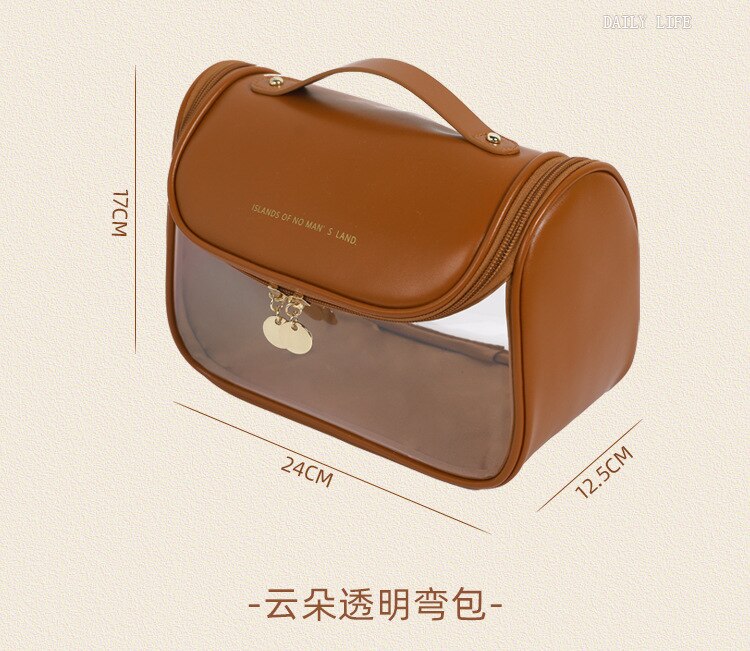 Kylethomasw New Makeup Bags Waterproof PU Leather Handbags Transparent Cosmetic Bag Women Elegant Tote Travel Cosmetic Organizer Bags