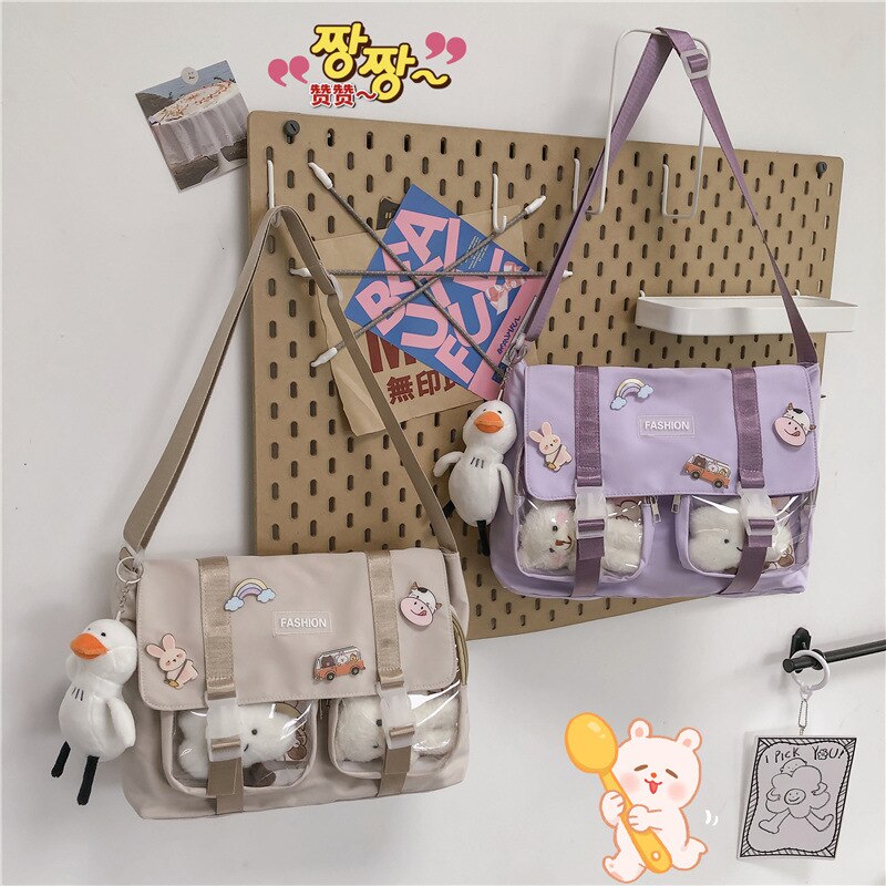 Kylethomasw Japanese Preppy Style School Bags For Teenage Girls Transparent Pockets Itabag Satchels Big Nylon Bag Messenger Crossbody Bags
