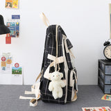 4 Pcs Women Backpack Kawaii Plaid School Bag Mochila Cute Book Schoolbag for Teenage Girl Travel Bagpack Large Capacity Rucksack