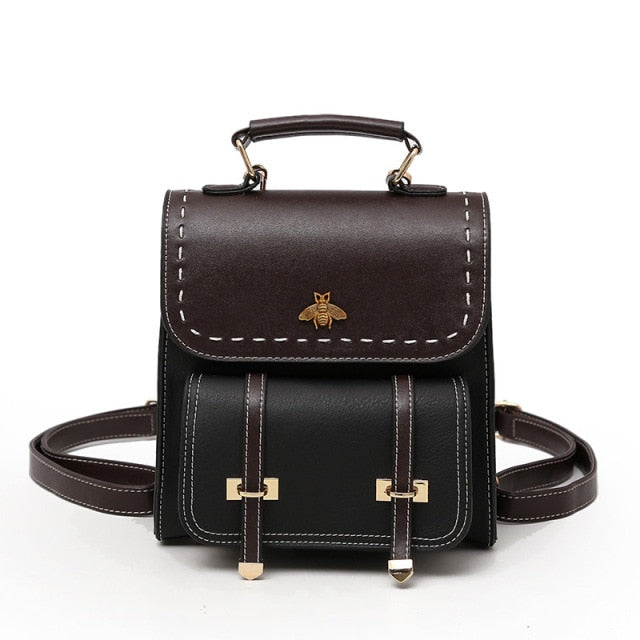 Women Backpack Quality Vintage Leather Preppy Female Backpack Little Bee School College Backpack Travel Bag mochila