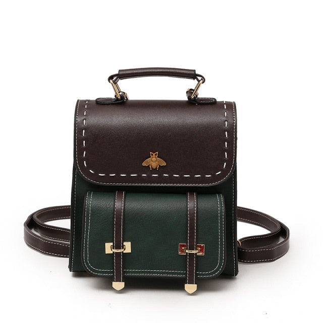 Women Backpack Quality Vintage Leather Preppy Female Backpack Little Bee School College Backpack Travel Bag mochila