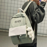 Kylethomasw New Student Women Cute Backpack Harajuku Cotton Fabric Female Fashion School Bag Girl Luxury Book Kawaii Backpack Lady Bag Black