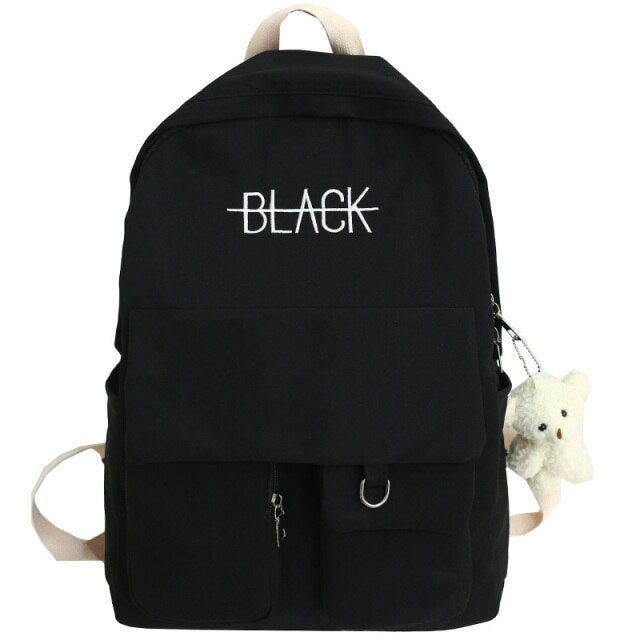 Kylethomasw New Student Women Cute Backpack Harajuku Cotton Fabric Female Fashion School Bag Girl Luxury Book Kawaii Backpack Lady Bag Black