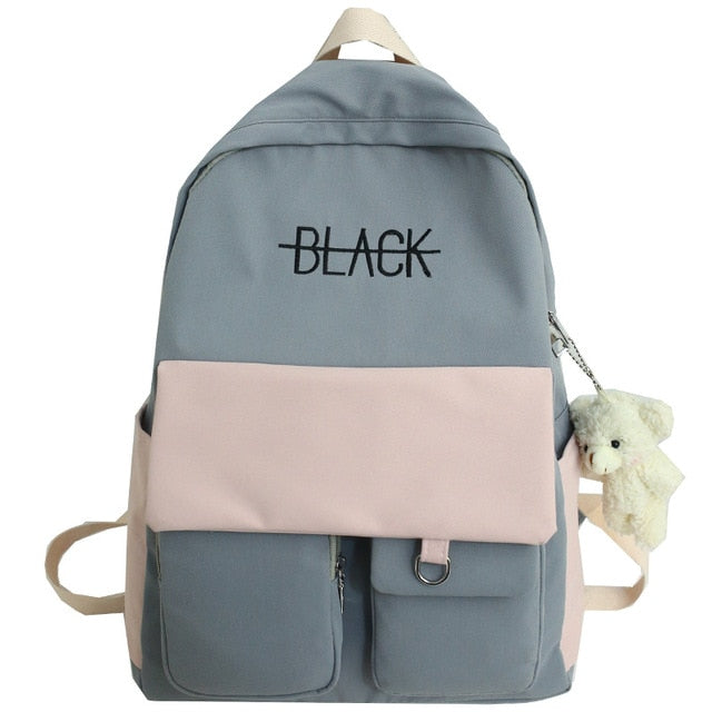Kylethomasw New Student Women Cute Backpack Harajuku Cotton Fabric Female Fashion School Bag Girl Luxury Book Kawaii Backpack Lady Bag Black