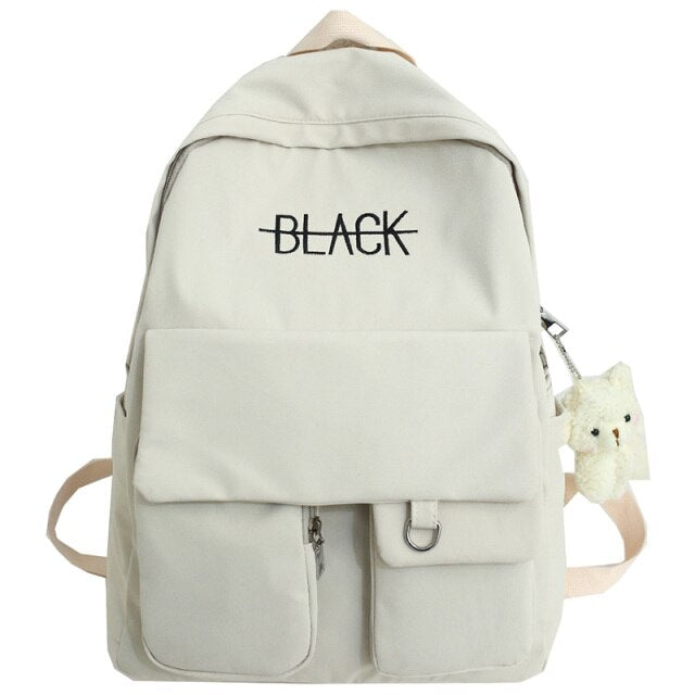 Kylethomasw New Student Women Cute Backpack Harajuku Cotton Fabric Female Fashion School Bag Girl Luxury Book Kawaii Backpack Lady Bag Black